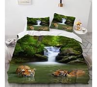 YURKO Parure De Lit 240X260 Tigre Animaux avec 2 Taies d'oreiller 65X65Cm Polyester Coton Parure Lit Pas De Repassage 240X260Cm