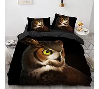 YURKO Parure De Lit Garcon Chouette Hibou Polyester Coton Housse De Couette 220X240 Enfant Garçon Pas De Repassage avec 2 Taies d'oreiller 65X65Cm 220X240Cm