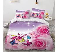 YURKO Parure Housse Couette 220X240 220X240Cm Pas De Repassage Polyester Coton Housses De Couettes Enfants avec des Roses Rouges avec 2 Taies d'oreiller 65X65Cm