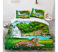 YURKO Parures De Lit Tigre Animaux Pas De Repassage Polyester Coton Housse De Couette 220X240 Enfant 220 X 240 Cm avec 2 Taies d'oreiller 65X65Cm