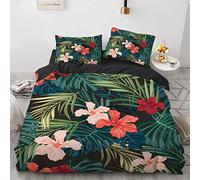 YURKO Polyester Coton Housse Couette Tropical Tropicale Tropique Jungle Tropicale Forêt 155 X 220 Cm avec 2 Taies d'oreiller 65X65Cm Parure De Lit 155X220 Fille Pas De Repassage