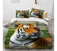 YURKO Polyester Coton Housse De Couette 200X200 Fille Tigre Animaux Pas De Repassage Parure Lit Enfant 200X200Cm avec 2 Taies d'oreiller 65X65Cm