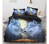 YURKO Polyester Coton Housse De Couette Ado Loup Animaux 220 X 240 Cm avec 2 Taies d'oreiller 65X65Cm Parure Lit 220X240 Pas De Repassage
