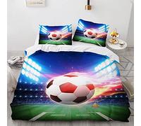 YURKO Polyester Coton Housse De Couette Zippée Foot Football 200X200 Cm avec 2 Taies d'oreiller 65X65Cm Housse De Couette 200 X 200 Pas De Repassage