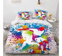 YURKO Polyester Coton Housse De Couette Zippée Foot Football 220X240Cm avec 2 Taies d'oreiller 65X65Cm Housse De Couette 240X220 Pas De Repassage