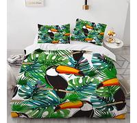 YURKO Polyester Coton Parure De Lit 240X260 Enfant Fille Tropical Tropicale Tropique Jungle Tropicale Forêt Pas De Repassage Housse De Couette Zippée 240X260Cm avec 2 Taies d'oreiller 65X65Cm