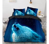 YURKO Polyester Coton Parure De Lit 240X260 Garcon Loup Animaux Pas De Repassage Housse De Couette Enfant 240X260Cm avec 2 Taies d'oreiller 65X65Cm