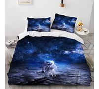 YURKO Polyester Coton Parure Housse De Couette Astronaut 155X220 Cm avec 2 Taies d'oreiller 65X65Cm Housse De Couette 220X155 Pas De Repassage