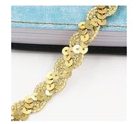 Yurosiay 10 m × 1,5 cm - Ruban à paillettes tressé brillant - Ruban décoratif à paillettes - Multicolore - À coudre - Pour bricolage, couture, artisanat - Doré