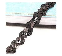 Yurosiay 10 m × 1,5 cm - Ruban à paillettes tressé brillant - Ruban décoratif à paillettes multicolore - À coudre - Pour bricolage, couture, artisanat, noir