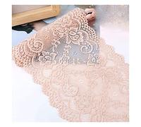 Yurosiay 15 cm x 3 m - Ruban de dentelle élastique vintage - Broderie florale - Large bordure en dentelle pour couture - Ruban décoratif pour vêtements et travaux manuels - Beige 2#