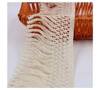 Yurosiay Bordure à franges en coton beige 3 m de large - 10 cm de large - Style vintage - Crochet - Ruban de dentelle - Frange à franges - Pour couture, artisanat, costumes, rideaux, décoration