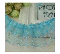 Yurosiay Bordure en dentelle, 4,5 cm de large, plissée en organza - Bordure en tulle - Double couche - Bleu ciel