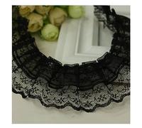 Yurosiay Bordure en dentelle 40 m x 4,5 cm de large - Plissé en organza - Bordure en tulle - Double couche - Noir