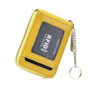 Yurosiay Étui pour cartes de crédit - En cuir - Pour femme - Avec protection RFID - Petite fermeture éclair - Portable - Porte-cartes - Porte-cartes - Pour homme et femme, jaune