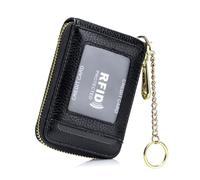 Yurosiay Étui pour cartes de crédit - En cuir - Pour femme - Avec protection RFID - Petite fermeture éclair - Portable - Porte-cartes - Porte-cartes - Pour homme et femme, Noir