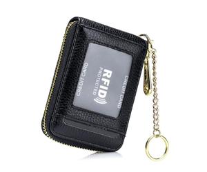 Yurosiay Étui pour cartes de crédit - En cuir - Pour femme - Avec protection RFID - Petite fermeture éclair - Portable - Porte-cartes - Porte-cartes - Pour homme et femme, Noir
