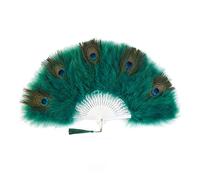 Yurosiay Éventail à main pliable pour femme - Plumes de paon - Avec pompon - Éventail pliable - Pour mariage, fête, carnaval, décoration de maison - Vert