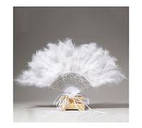 Yurosiay Éventail à Plumes Blanc Avec Perles et Ruban - Élégant Éventail de Mariage, Danse et Fête Gatsby - Grand Format