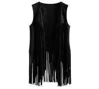 Yurosiay Gilet en Daim Synthétique pour Femme - Style Ethnique Cardigan à Franges - Cowboy Vintage Sans Manches - Long Biker