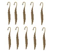 Yurosiay Lot de 10 marque-pages vierges en métal vintage en forme de plume - Accessoires DIY - Avec trou - Plumes - Métal - Bricolage - Pour fabrication de bijoux - Bronze