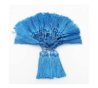 Yurosiay Lot de 100 Pompons en Soie 13 cm Fait à la Main Pour Travaux Manuels Marque Pages Glands Mini Glands avec Cordon de Serrage Pour Fabrication de Bijoux Accessoires de Bricolage Bleu