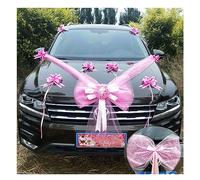 Yurosiay Lot de 2 décorations de voiture pour mariage - Grand nœud de voiture - Rose - Décoration de voiture - Fleurs romantiques