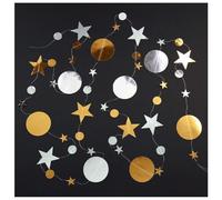 Yurosiay Lot de 2 guirlandes d'étoiles scintillantes - Étoiles en papier et décorations circulaires - Anneaux d'étoiles à cinq branches en papier - Décorations festives faites à la main - Or et argent