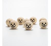 Yurosiay Lot de 20 perles en bois d'horreur d'Halloween avec motifs de tête de mort, sorcières et toile d'araignée, perles rondes créatives pour la fabrication de bracelets et colliers de bijoux à