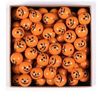 Yurosiay Perles en bois d'horreur d'Halloween avec motifs tête de mort, sorcières et toile d'araignée, perles rondes créatives pour la fabrication de bracelets et colliers de bijoux DIY Grimasse 20 mm