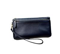 Yurosiay Porte-monnaie portable en cuir synthétique avec fermeture éclair - Couleur unie - Motif litchi - Pour homme et femme - Pour cartes de crédit, billets - Rouge à lèvres - Bleu foncé - 19 cm x