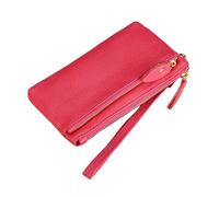 Yurosiay Porte-monnaie portable en cuir synthétique avec fermeture éclair - Couleur unie - Motif litchi - Pour homme et femme - Pour cartes de crédit, billets - Rouge à lèvres - 16 cm x 9 cm, Rose