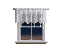 Yurosiay Rideau brise-bise en dentelle blanche - Pour cuisine - Avec pompons - Style maison de campagne - Style bistrot - Vintage - Fleurs semi-transparentes - Dentelle - 152 x 45 cm