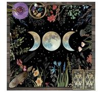Yurosiay Tarot Cartes Nappe 49 × 49 cm Vintage Astrologie Tissu Style Nordique Lune Fleurs Nappe Imprimée Autel Tarot Nappe Carrée Tarot Jeu Nappe Autel Nappe 1#