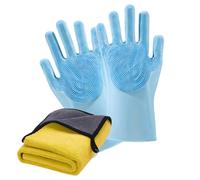 Yurosuis Gants de bain pour chiens - Gants Brosse Lavante Avec Serviette Pour Bain Canin - Douceur Des Poils Morts Pour Petits Animaux Chiots Chats Douche Quotidienne Extérieur Vaisselle Voiture