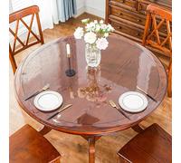 YURRO Protection de table ronde transparente et imperméable en plastique pour table à manger, protection de table ronde en vinyle pour table basse et table de salle à manger (110 cm)