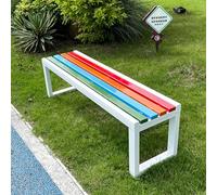 yurstcggh Banc de Jardin, Bancs Exterieur, Bonne Portance, Banc Publique en Bois Massif Résistant Aux Intempéries Confort et Minimalisme(White+Rainbow - 150×40×45cm)