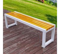 yurstcggh Banc Terrasse Bois Massif pour 2~3 Places, Banc à Lattes Intérieur et Extérieur, pour Jardin, Terrasse, Piscine Entrée(White+Yellow - 150×40×45cm)