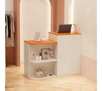 yurstcggh Comptoirs De Magasins,Comptoir avec étagères Ouvertes,Comptoir De Réception,Table De Réception pour Bureau d'accueil,Salon De Beauté,Hall D'entrée 120×45×95cm Blanc + Orange