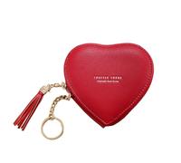 Yurtziru 1 porte-monnaie en forme de cœur pour femme - Petit portefeuille en cuir avec porte-clés et clip pour le shopping, les rendez-vous et les voyages, Rouge, En forme de cœur