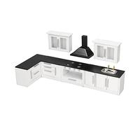 Yusat 7pcs 1: 12 Mini Dollhouse Cuisine Cabinet Simulation Scene Scene House House Modern Kitchen Set