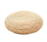 Yusat Coussin rond en paille, tapis de sol Tatami rond épais, pour la maison, le fitness, le yoga, la méditation, tapis de sol rembourré en soie, tapis de yoga, de fitness, de yoga, beige 30 x 30 cm