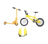 Yusat Ensemble de Scooter de Vélo Miniature avec Casque Réaliste Haute Simulation Décor de Jardin Maison de Poupée Ensemble de Casque de Scooter de Vélo (Jaune)