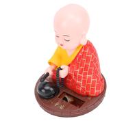 Yusat Figurine solaire amusante de petit moine qui hoche la tête - Statue de moine chinois - Jouet décoratif pour tableau de bord de voiture et bureau - Rouge