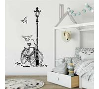 YUSENHUA Autocollant mural pour lampadaire vélo oiseau salon paysage urbain vélo lumière naturelle décoration de chambre noir