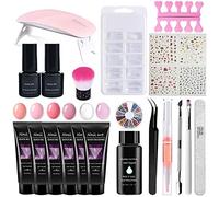 Yusheng Gel pour Ongles en Poly Kit d'extension d'ongle avec Lampe UV, 100 Moules À Ongles, Limes À Ongles, Brosses, 6 Couleurs Gel UV, Lréparation, Gel Constructeur d'ongles