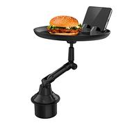 Yusheng Porte-Plateau pour gobelets | Rangement pour Porte-gobelets Voiture | Plateau Voiture réglable à 360° avec Support téléphone, Bras pivotant