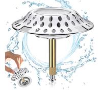 YushengTai Bouchon de baignoire 2 en 1 avec filtre à cheveux, bouchon de vidange en laiton, anti-obstruction, design de qualité supérieure, argenté