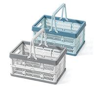 YushengTai Caisse Pliable, Lot de 2 Cagettes Plastique 10L avec Poignée, Cagette Plastique Pliable Idéale comme Panier de Pique-Nique, Panier à Fruits, Légumes et Rangement Domestique (Bleu+Gris)