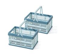 YushengTai Caisse Pliable, Lot de 2 Cagettes Plastique 10L avec Poignée, Cagette Plastique Pliable Idéale comme Panier de Pique-Nique, Panier à Fruits, Légumes et Rangement Domestique (Bleu)